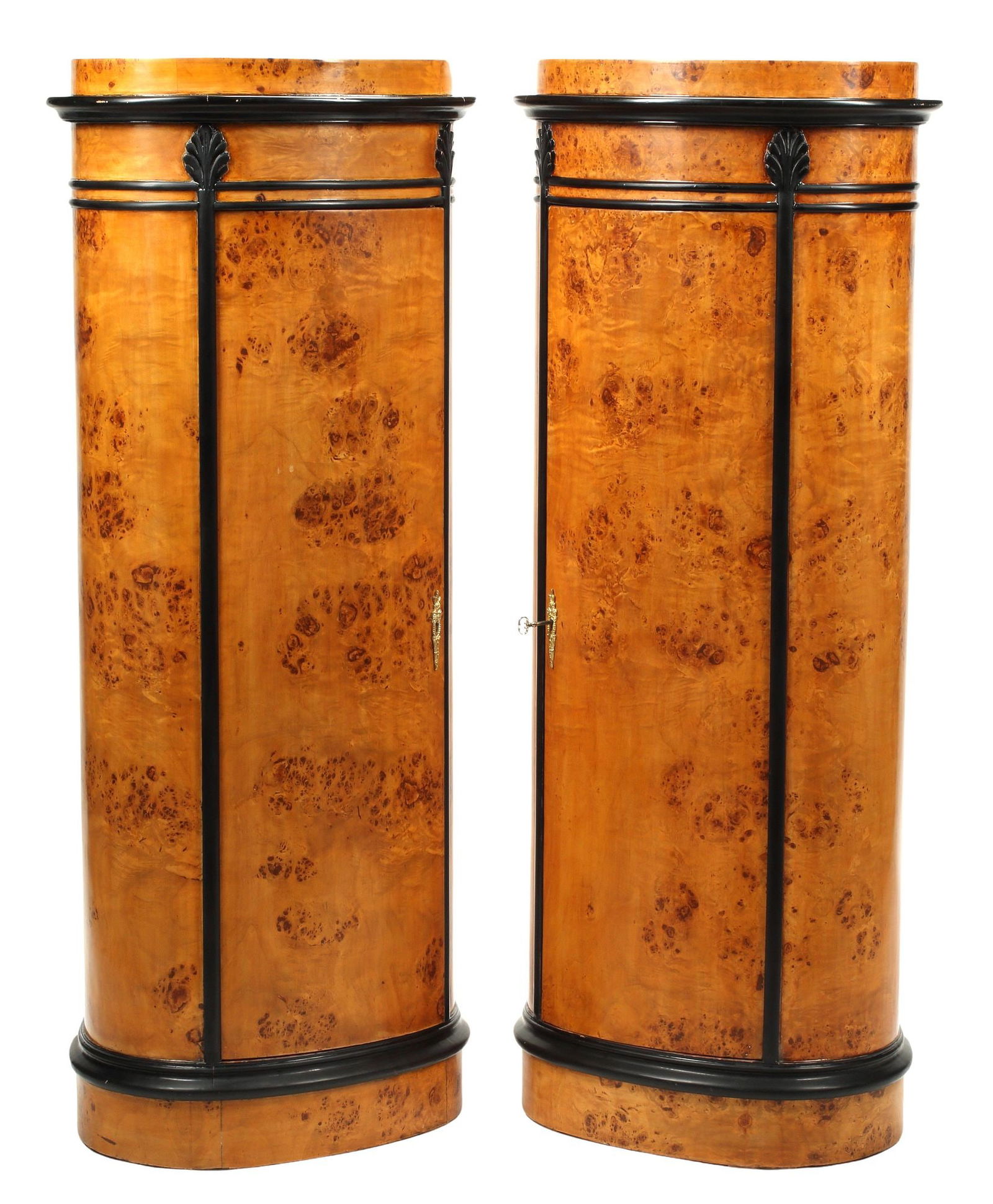 (2) BIEDERMEIER STYLE PARCEL EBONIZED BURLWOOD OVAL CABINETS (1 of 4)