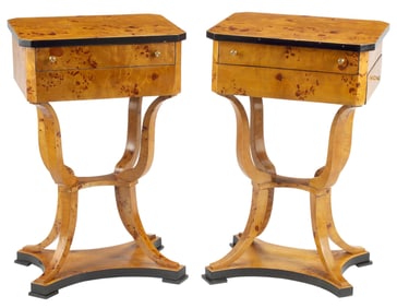 (2) BIEDERMEIER STYLE PARCEL EBONIZED LIFT-TOP WORK TABLES