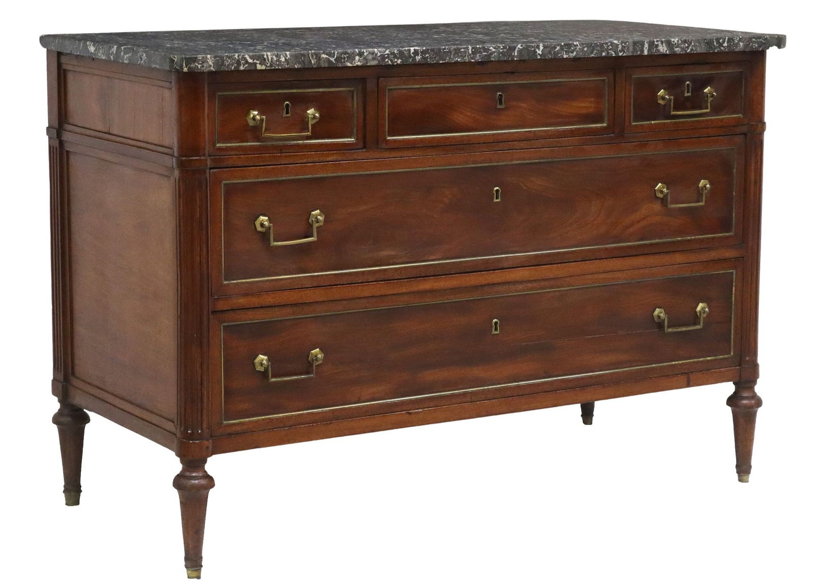 FRENCH LOUIS XVI STYLE MARBLE-TOP MAHOGANY COMMODE (1 of 5)