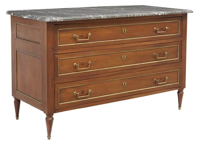 FRENCH LOUIS XVI STYLE MARBLE-TOP MAHOGANY COMMODE