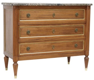 FRENCH LOUIS XVI STYLE MARBLE-TOP MAHOGANY COMMODE