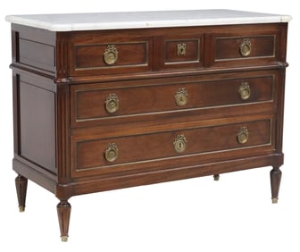 FRENCH LOUIS XVI STYLE MARBLE-TOP MAHOGANY COMMODE