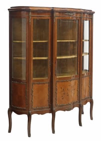 LOUIS XV STYLE MAHOGANY & FLORAL MARQUETRY VITRINE DISPLAY CABINET