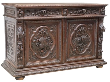 FRENCH CARVED OAK HARVEST MOTIFS SIDEBOARD/ SERVER