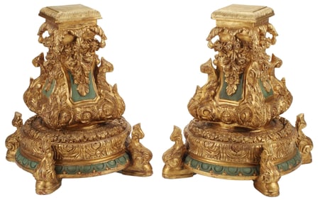 (2) CONTINENTAL PARCEL GILT & PAINTED PEDESTALS