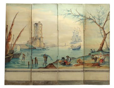 ITALIAN PAINTED FOUR-PANEL FOLDING SCREEN