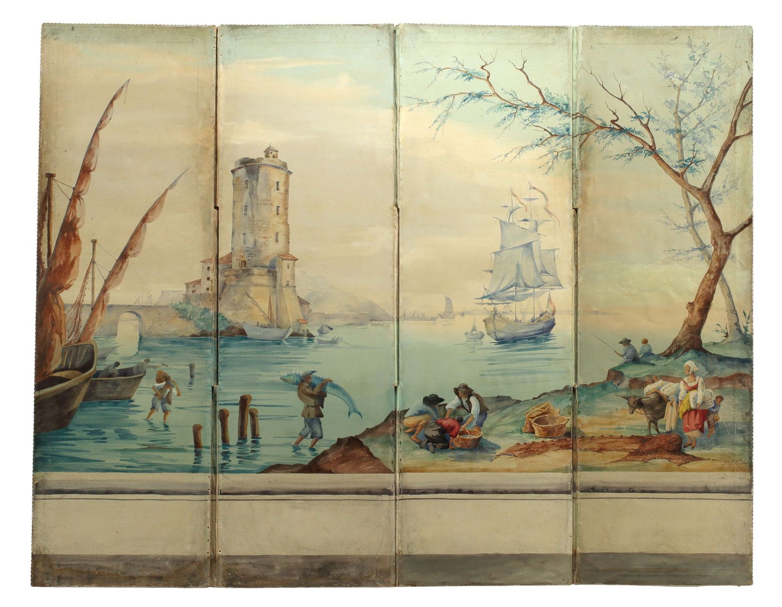 ITALIAN PAINTED FOUR-PANEL FOLDING SCREEN (1 of 3)