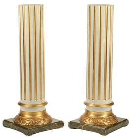 (2) NEOCLASSICAL STYLE PARCEL GILT & PAINTED FLUTED COLUMN PEDESTALS