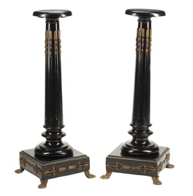 (2) LOUIS XVI STYLE BRONZE-MOUNTED & EBONIZED WOOD PEDESTALS
