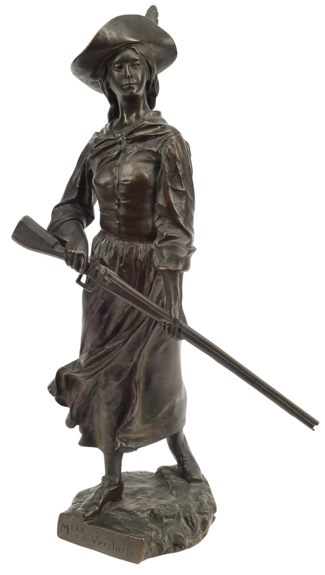 AFTER LOUIS-PHILIPPE HEBERT (D.1917) BRONZE MADELEINE DE VERCHERES (1 of 5)