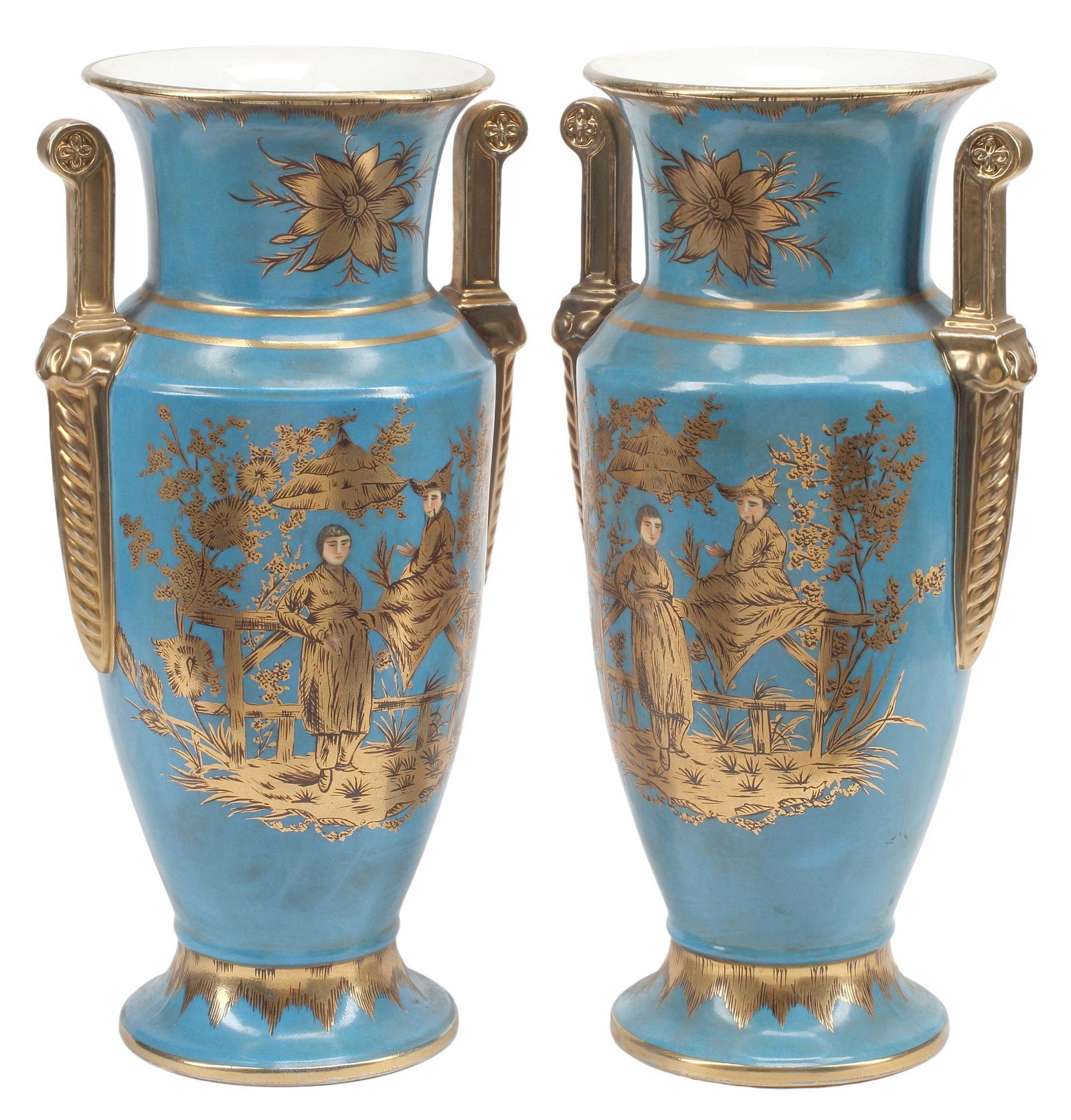 (2) OLD PARIS STYLE CHINOISERIE DECORATED PORCELAIN VASES (1 of 7)