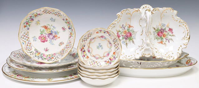 (13) BAVARIAN SCHUMANN DRESDEN FLOWERS PORCELAIN SERVING PIECES