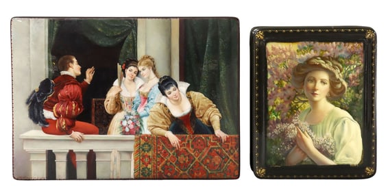 (2) FINE RUSSIAN FEDOSKINO & ST. PETERSBURG LACQUER PAPIER-MACHE BOXES