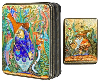 (2) RUSSIAN DANIIL MOLODKIN (B.1973) MSTERA SCHOOL LACQUER PAPIER-MACHE BOXES