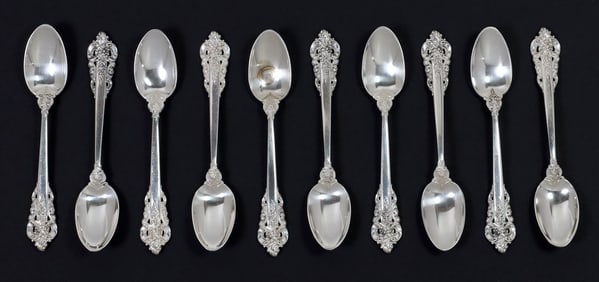 (10) WALLACE 'GRANDE BAROQUE' STERLING SILVER DEMITASSE SPOONS
