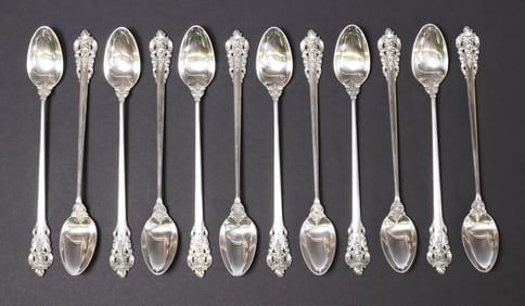 (12) WALLACE 'GRANDE BAROQUE' STERLING SILVER ICED TEA SPOONS