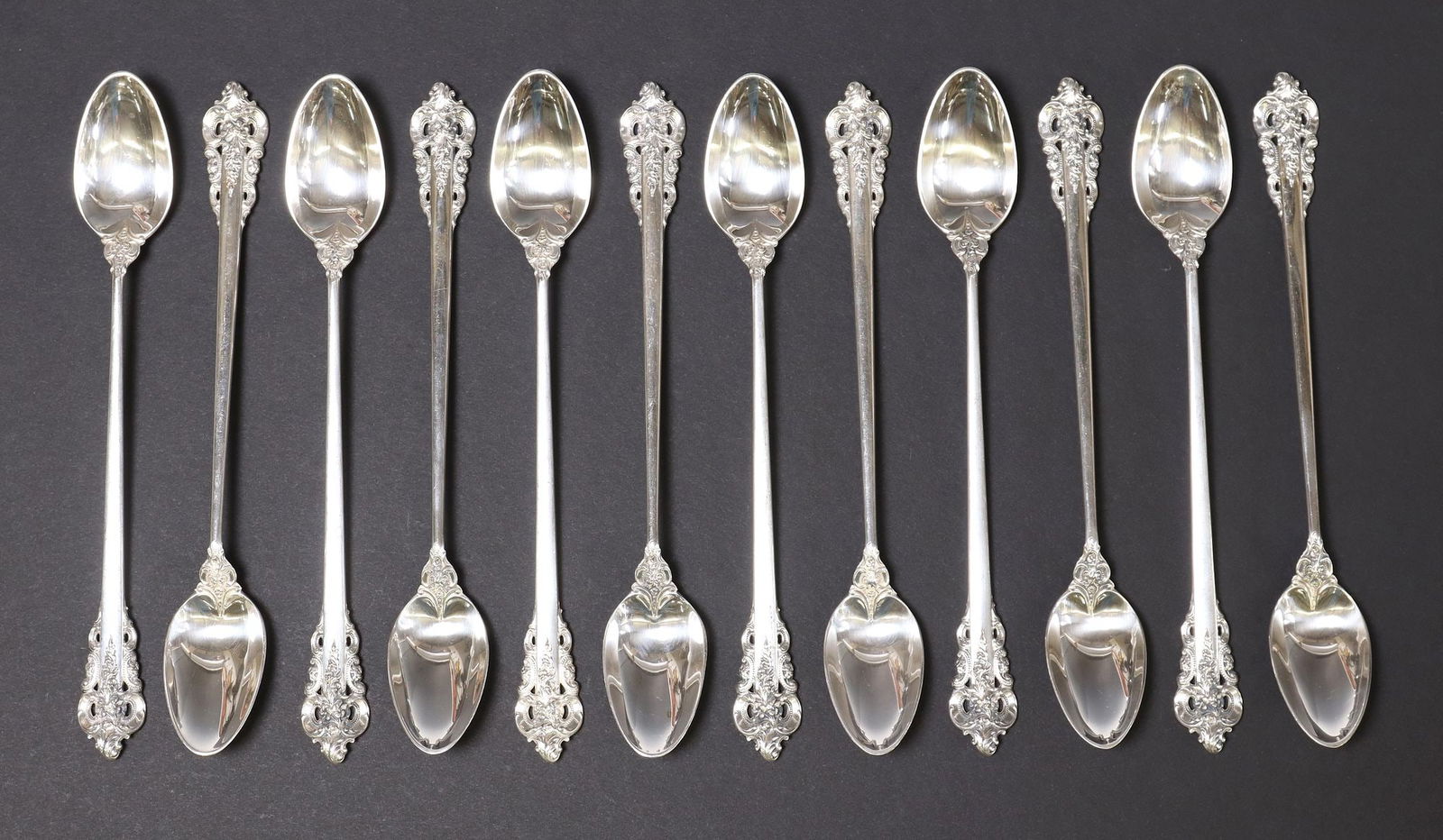 (12) WALLACE 'GRANDE BAROQUE' STERLING SILVER ICED TEA SPOONS (1 of 3)
