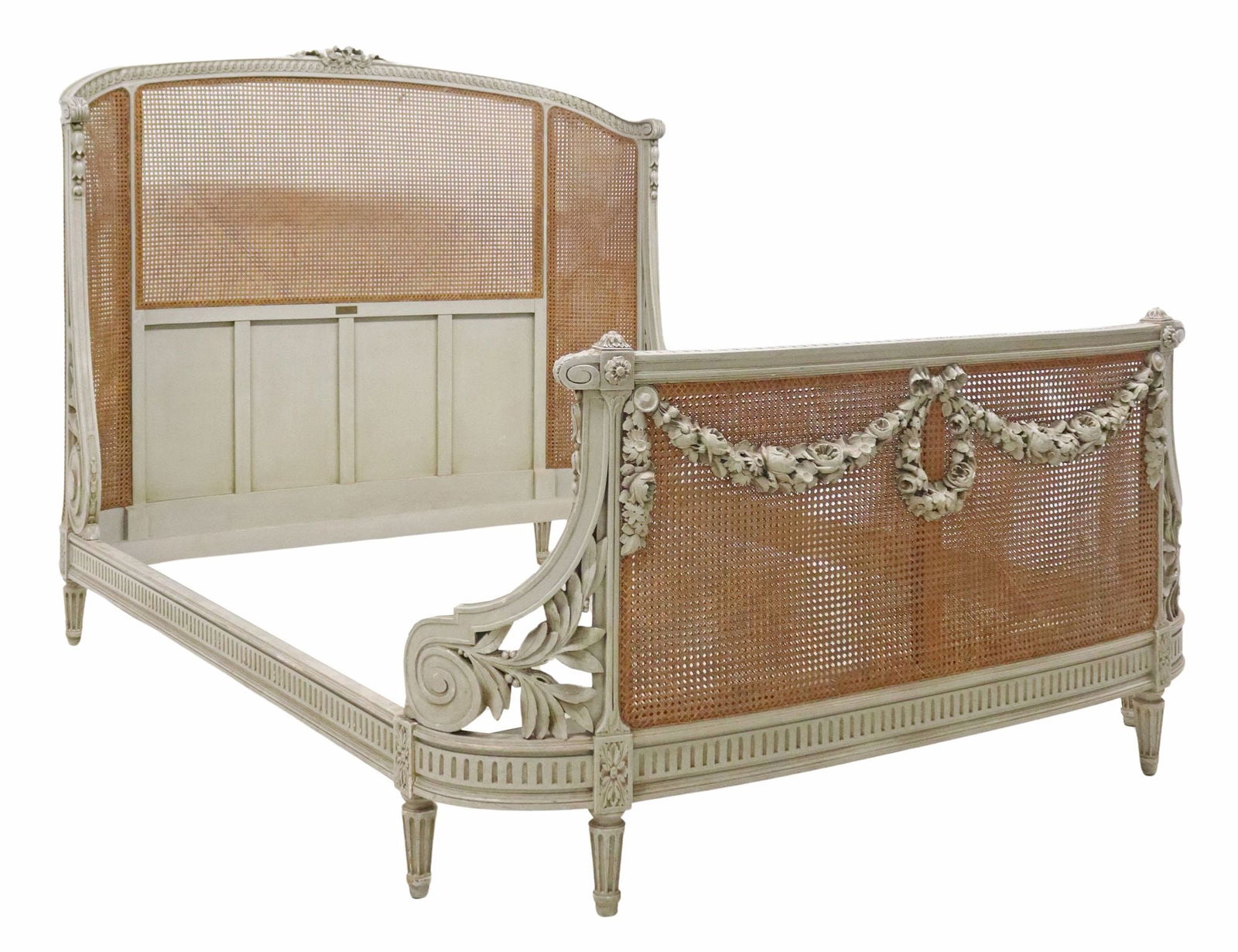 FRENCH LOUIS XVI STYLE DOUBLE CANED & PAINTED BED (1 of 2)