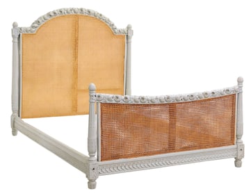 FRENCH LOUIS XVI STYLE PAINTED & CANED BED