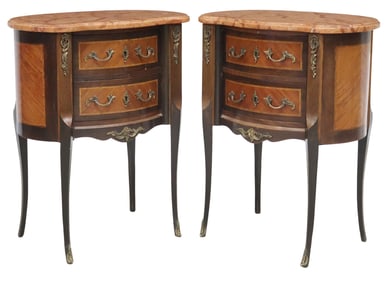 (2) FRENCH LOUIS XV STYLE MARBLE-TOP BEDSIDE TABLES