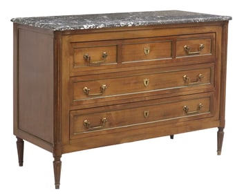 FRENCH LOUIS XVI STYLE MARBLE-TOP MAHOGANY COMMODE