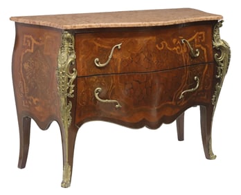 LOUIS XV STYLE MARBLE-TOP BOMBE COMMODE