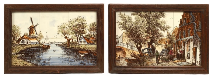 (2) FRAMED DUTCH DELFT POLYCHROME TILE PICTURES