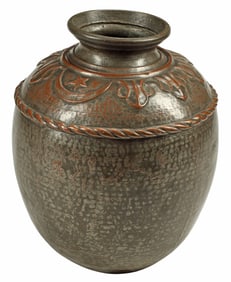 LARGE HAMMERED COPPER VASE, 26.5"H