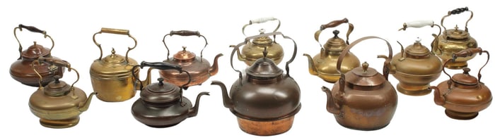 (12) CONTINENTAL BRASS & COPPER KETTLES