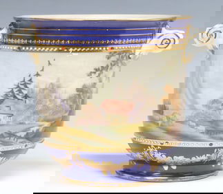 SEVRES STYLE PARCEL GILT PORCELAIN CACHEPOT