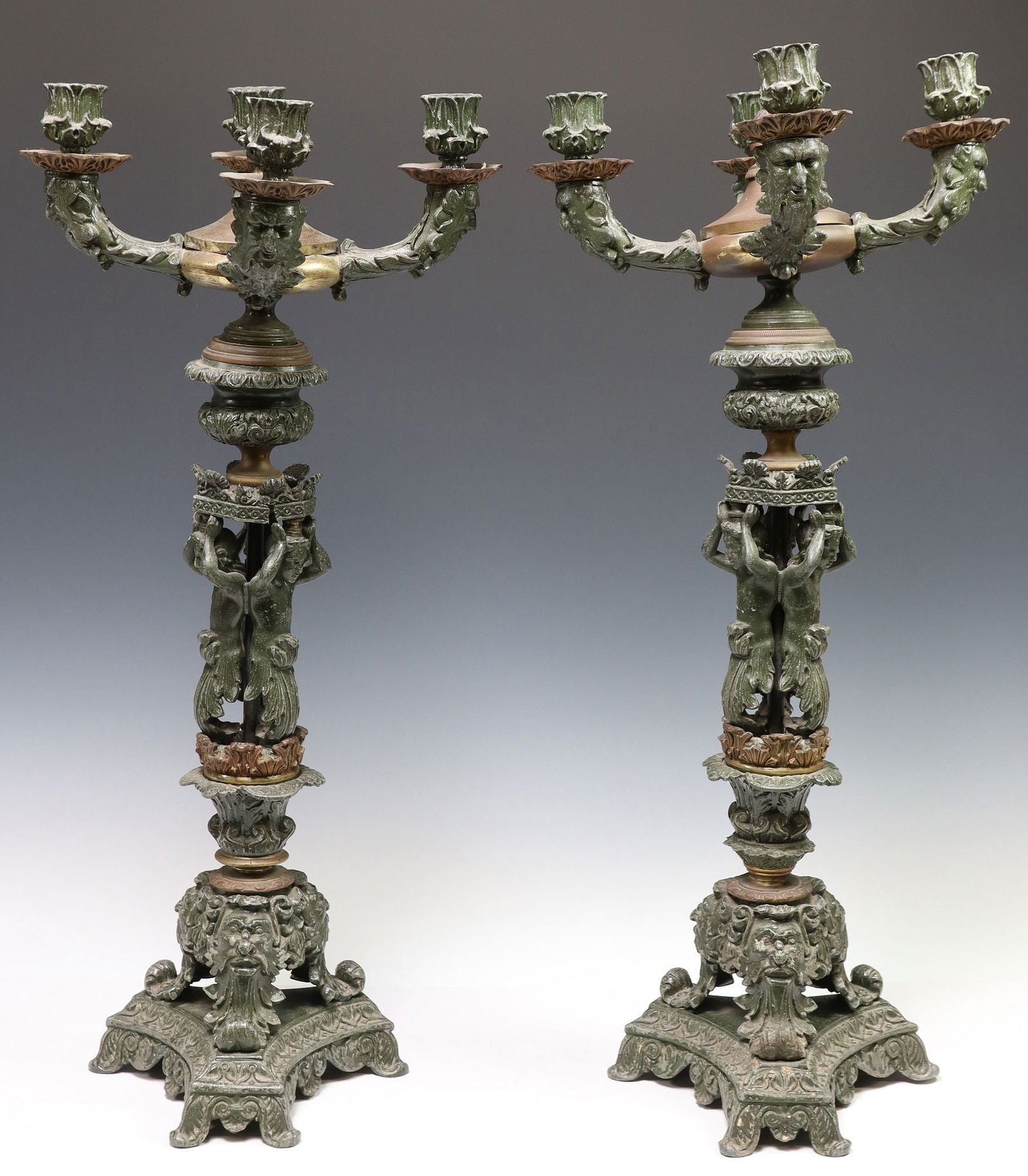 (2) FRENCH PATINATED METAL FIGURAL FOUR-LIGHT CANDELABRA (1 of 4)