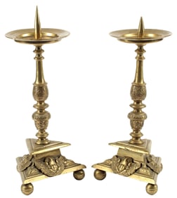 (2) BAROQUE STYLE BRASS CANDLE PRICKETS
