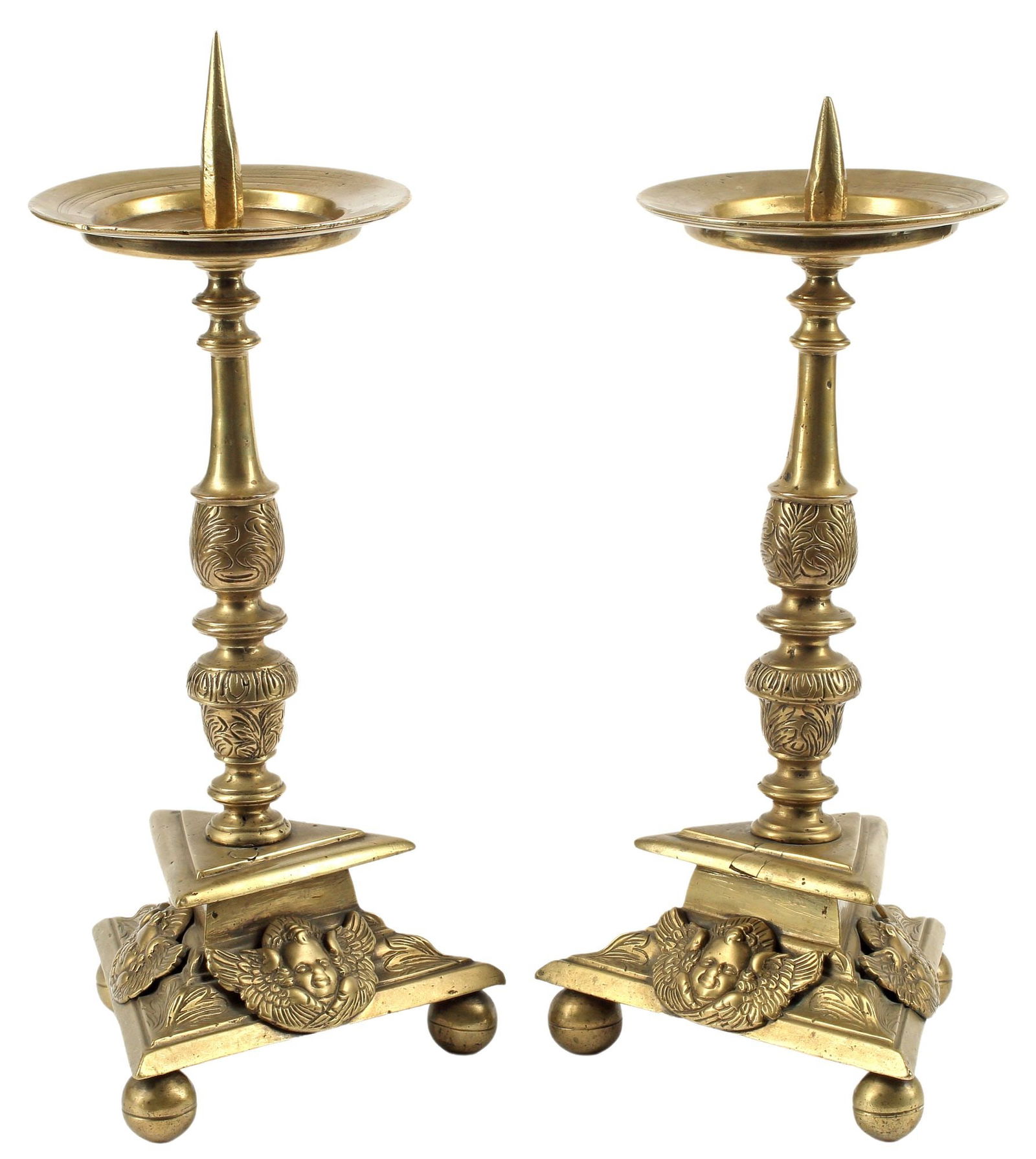 (2) BAROQUE STYLE BRASS CANDLE PRICKETS (1 of 4)