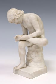GERMAN HERTWIG BISCUIT PORCELAIN FIGURE AFTER 'SPINARIO'