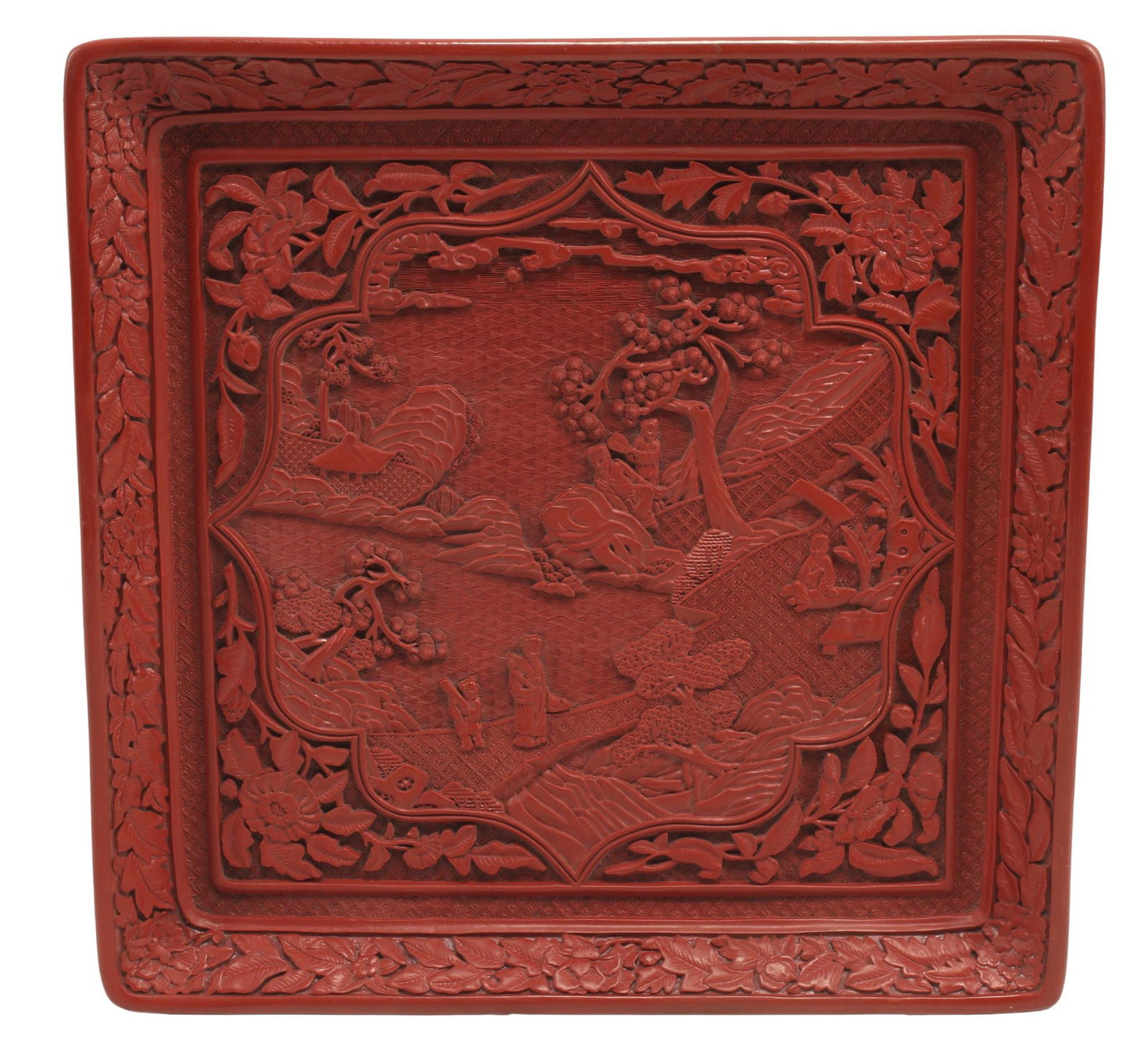 CHINESE SQUARE TRAY WITH LANDSCAPE SCENE IN RELIEF (1 of 4)