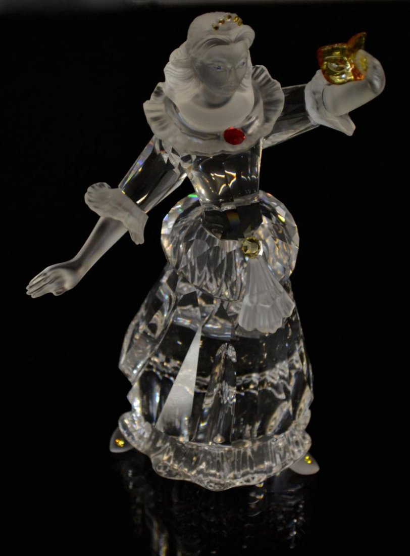 SWAROVSKI CRYSTAL 2000 MASQUERADE COLUMBINE: (lot of 2) Swarovski crystal figure of a woman, '2000 Masquerade Columbine', together with (1) collector's display stand; in original boxes, figure: 6.75"h, largest box: 5.25"h, 6.25"w, 10"d, 3.25lbs 