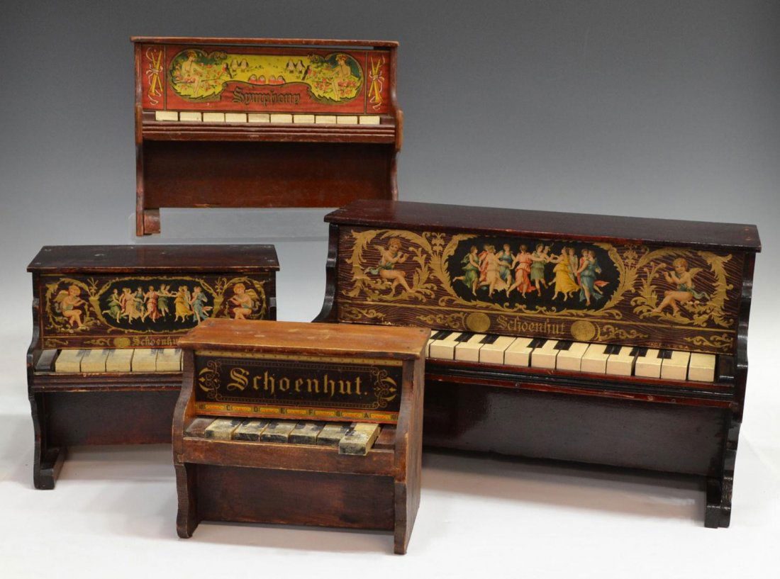 4 Vintage Schoenhut Symphony Toy Pianos
