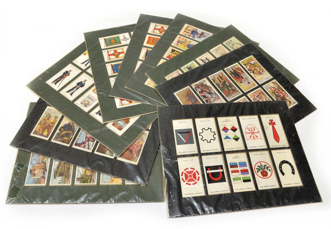 (90) PLAYER & WILLS CIGARETTE CARDS, WWI, MILITARY: (lot of 90) Collectible cigarette cards: (30) Wills's cigarette cards, 10 dated 1916 war vehicles including tank, motorcycle, Red Cross truck, horse van, 10 as tributes to different nations, 10 featur