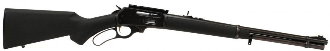 MARLIN LEVER ACTION CARBINE RIFLE, .30-30 CALIBER: Marlin Model 336RC Regular Carbine rifle, .30-30 caliber, lever action, 20" barrel, gold tone trigger, black synthetic stock, mounted scope rail, SN Y32XXX Start Price: $250.00