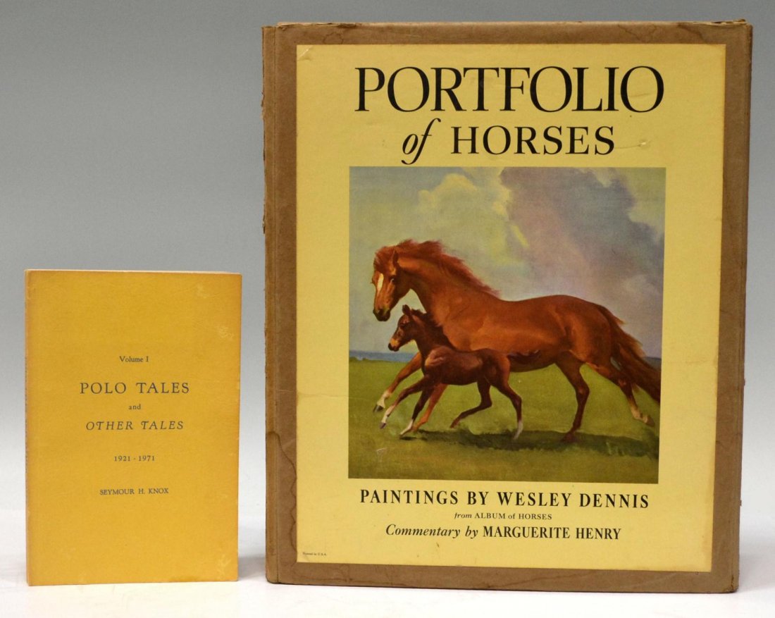BOOKS: POLO & OTHER TALES, 1921-1971 & HORSES: (lot of 2) Books: 'Polo Tales and Other Tales, 1921-1971, Vol 1', Seymour H. Knox, out of print, soft cover, some spotting/foxing, 9"h, 6"w; (1) 'Portfolio of Horses, Paintings by Wesley Dennis, From 
