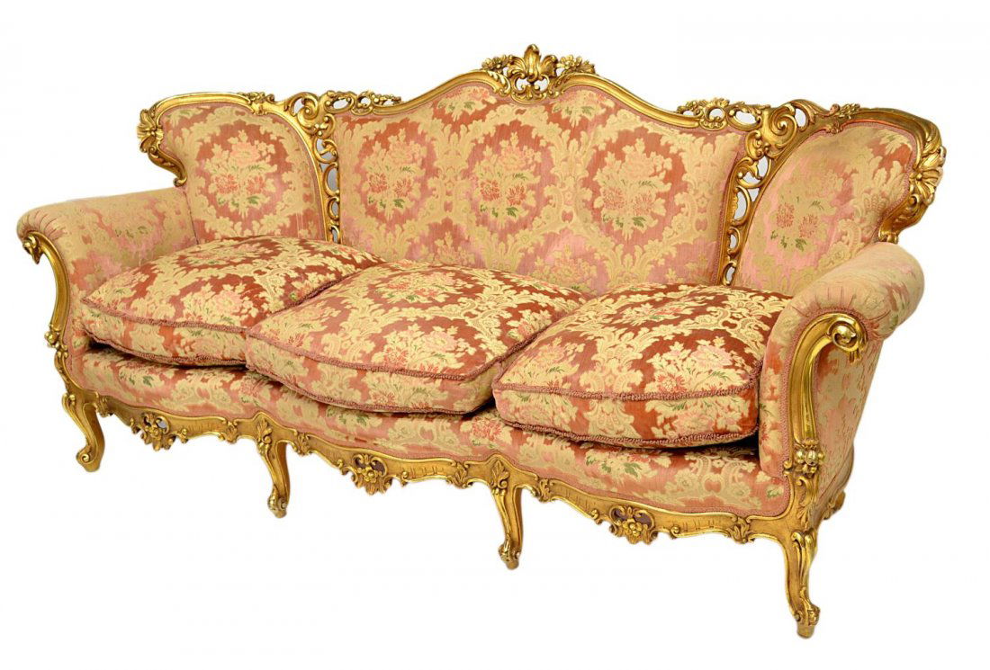 608 ITALIAN BAROQUE STYLE GILT FRAMED SOFA