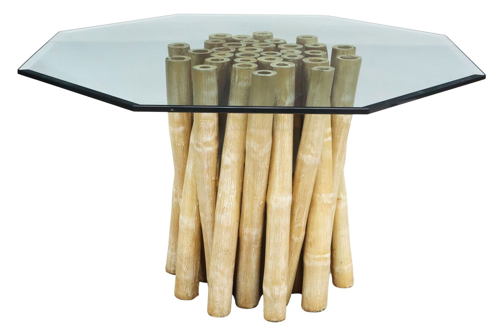 VINTAGE SCULPTURAL FAUX BAMBOO CENTER TABLE WITH BEVELED GLASS TOP (1 of 3)