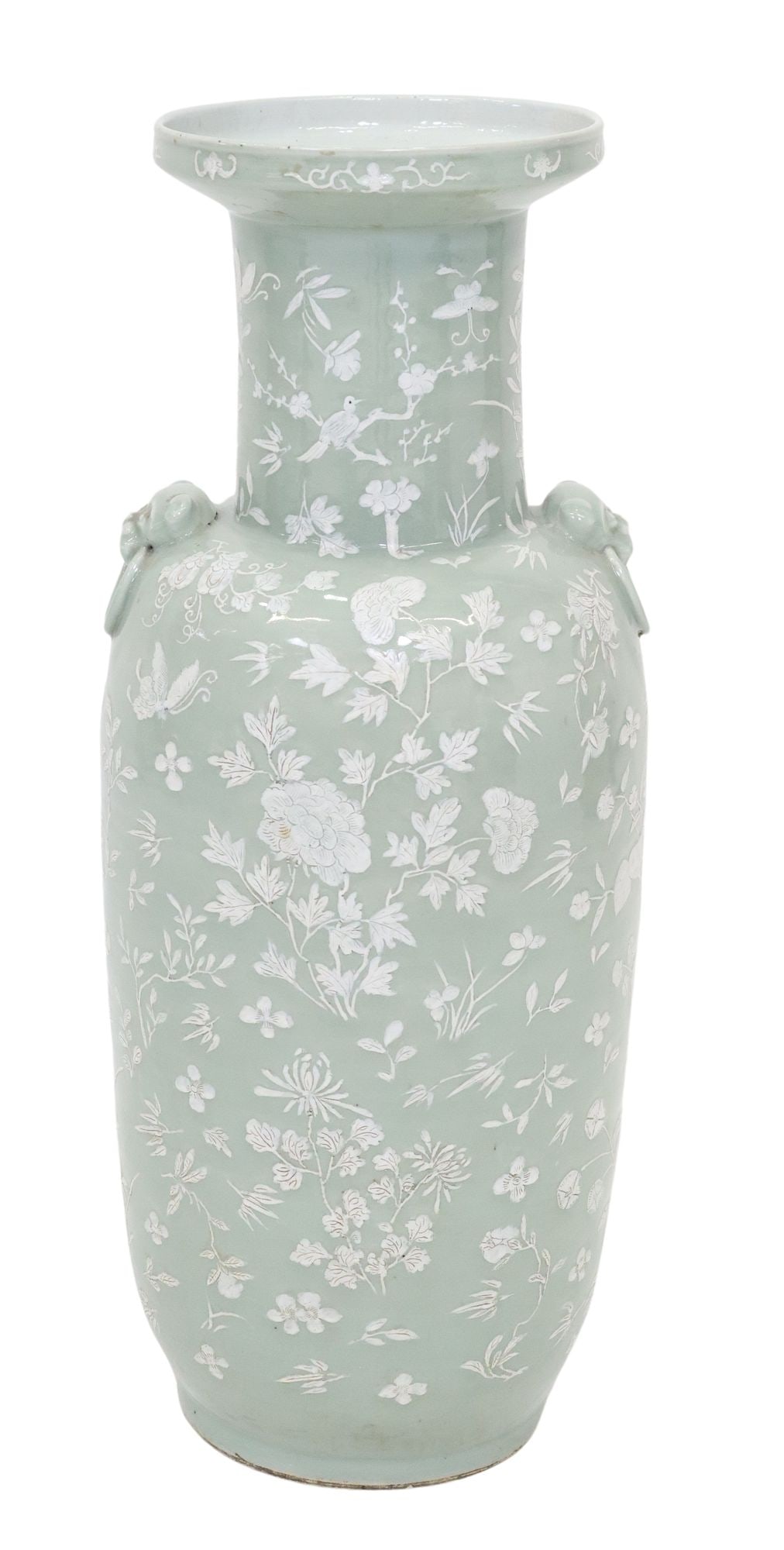 LARGE CHINESE CELADON PORCELAIN LONGEVITY MOTIF ROULEAU VASE (1 of 6)