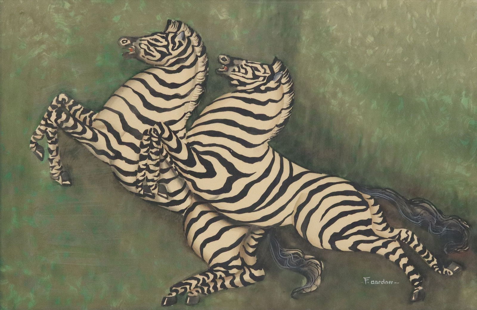 FLORENCE GARDNER (20TH C.) WATERCOLOR RUNNING ZEBRAS (1 of 4)