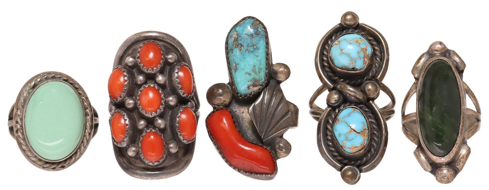 (5) NATIVE AMERICAN & SOUTHWEST SILVER, TURQUOISE & CORAL RINGS (1 of 4)