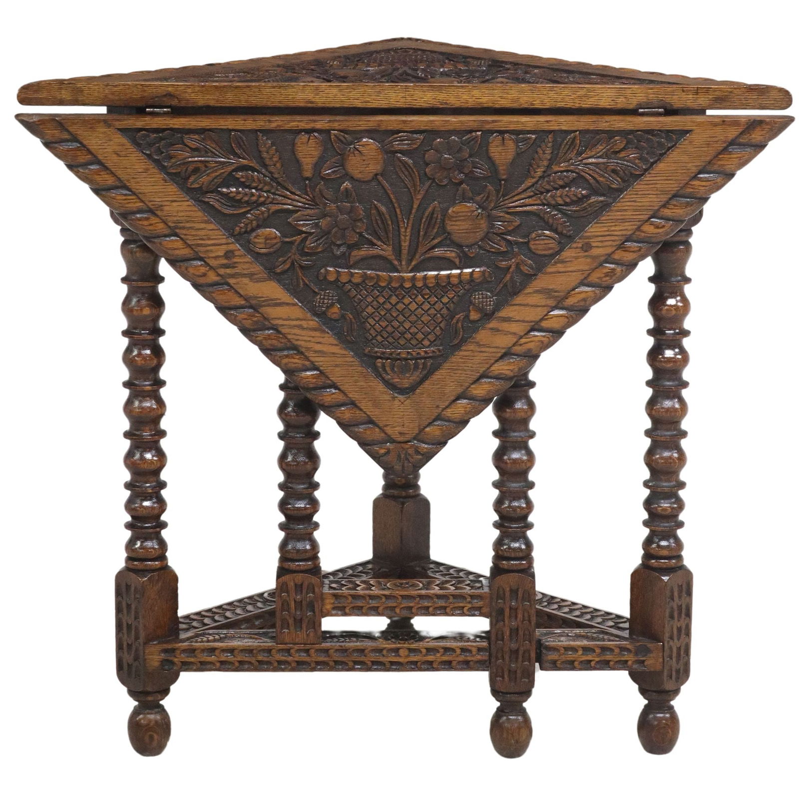 WELL CARVED  ENGLISH OAK HANDKERCHIEF TABLE (1 of 5)