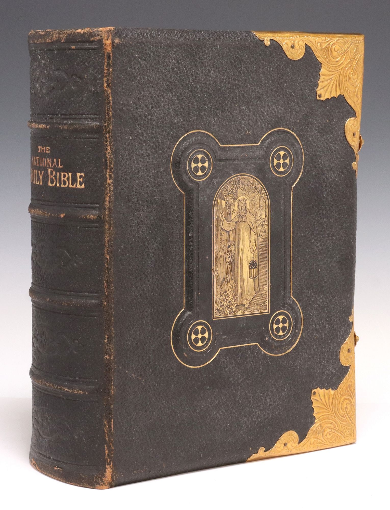 ANTIQUE ENGLISH LEATHER & BRASS BOUND HOLY BIBLE (1 of 9)
