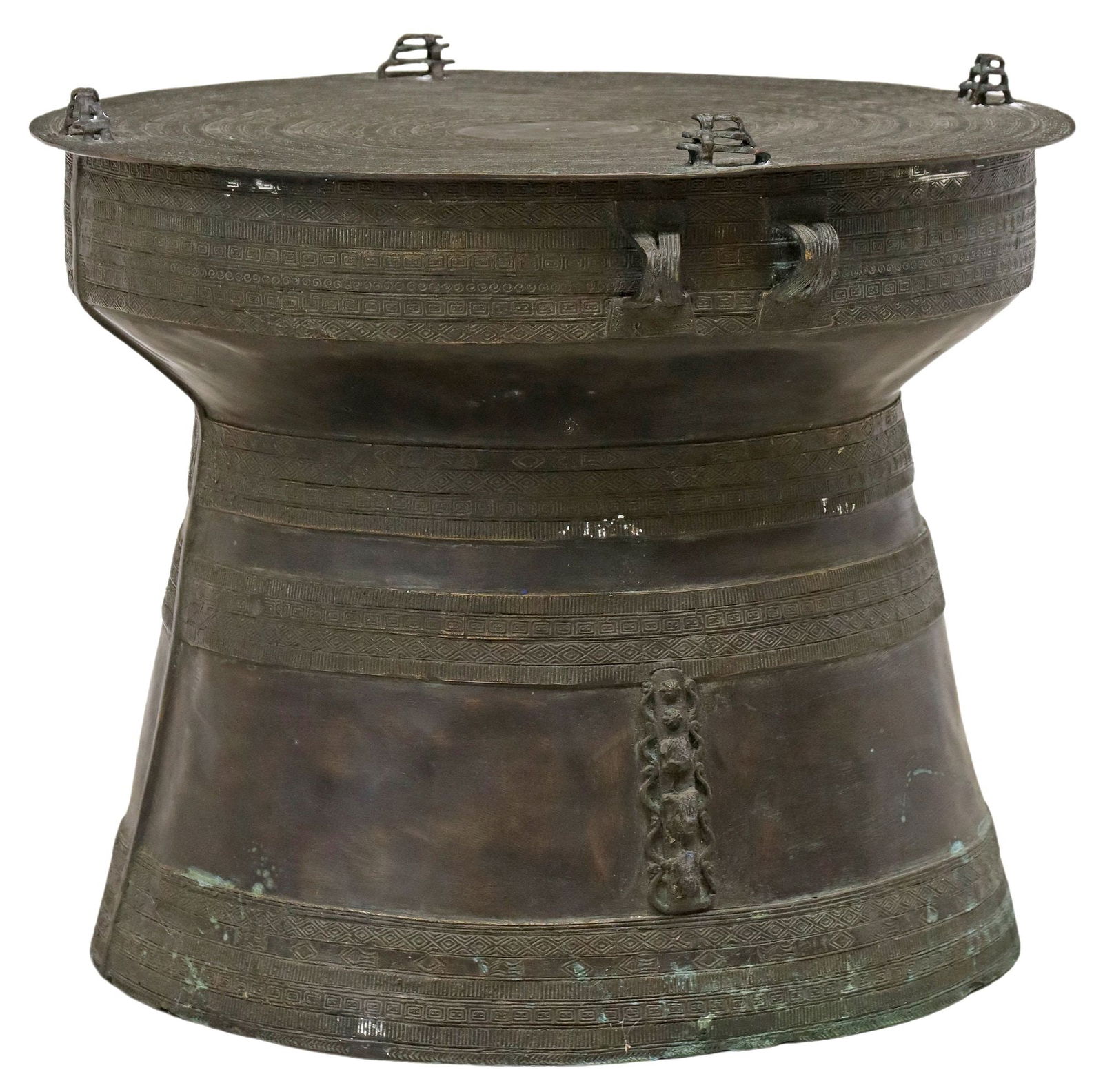 LARGE SOUTHEAST ASIAN PATINATED BRONZE FROG RAIN DRUM (1 of 4)