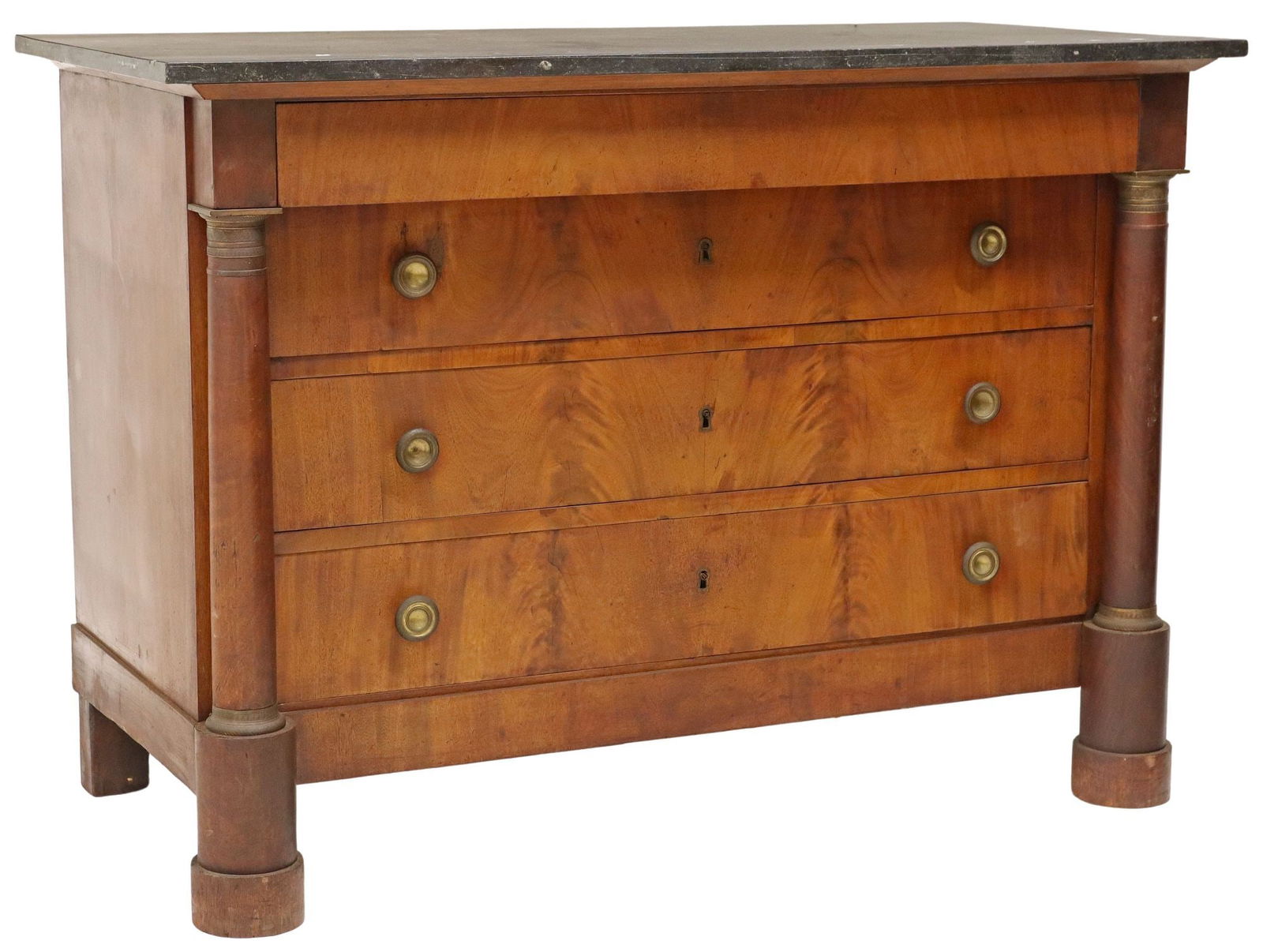 FRENCH EMPIRE STYLE MARBLE-TOP MAHOGANY COMMODE (1 of 5)