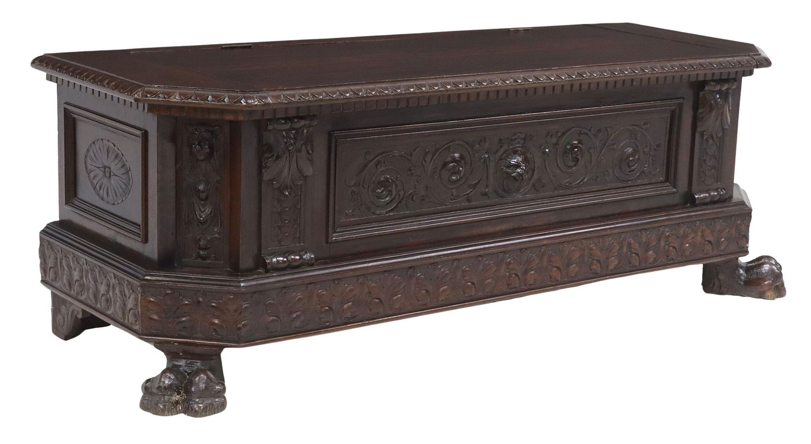 ITALIAN RENAISSANCE REVIVAL CARVED COFFER/ STORAGE CHEST (1 of 5)
